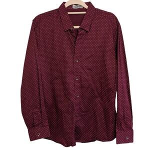 Men's pologize maroon and gold button up top size medium